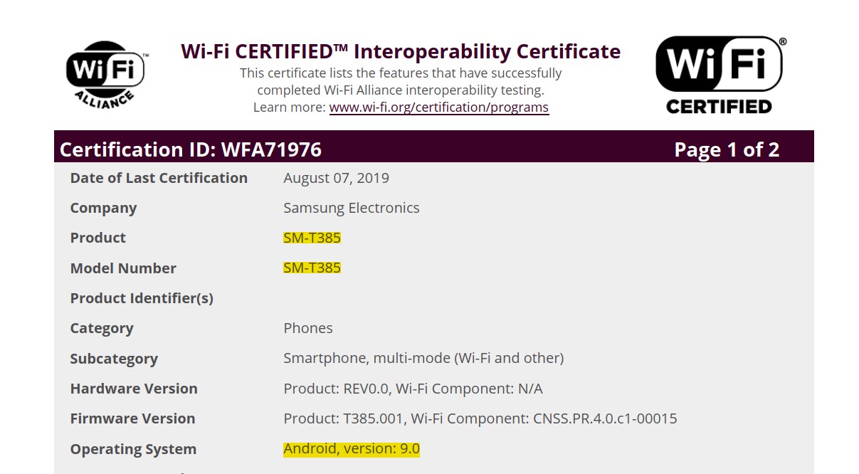 8-inch Tab A 2017 Android Pie