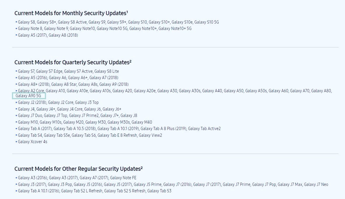 Galaxy A90 security update
