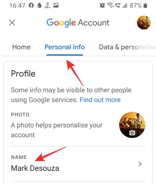 Google account nickname change