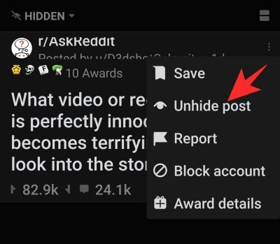 How to unhide a post on reddit