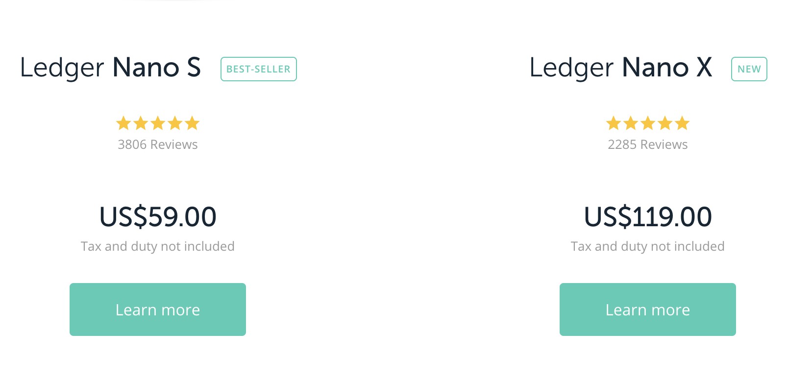 Ledger Nano S vs X - price
