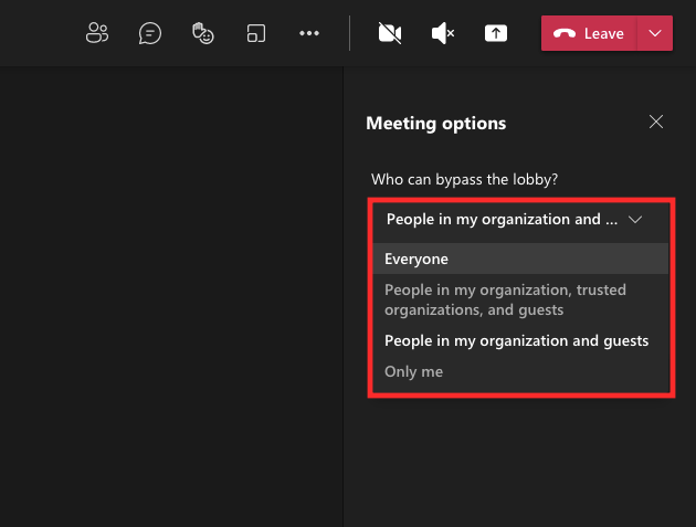 Meeting options in Microsoft Teams