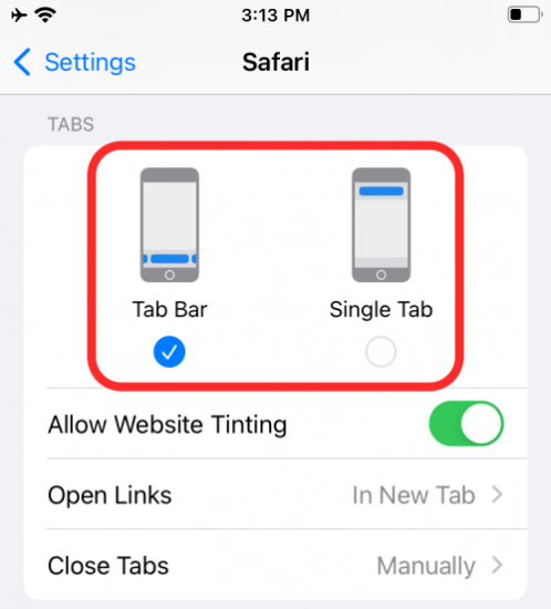 change safari tab layout iphone