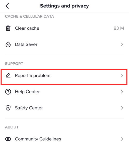 tap on Report a Problem