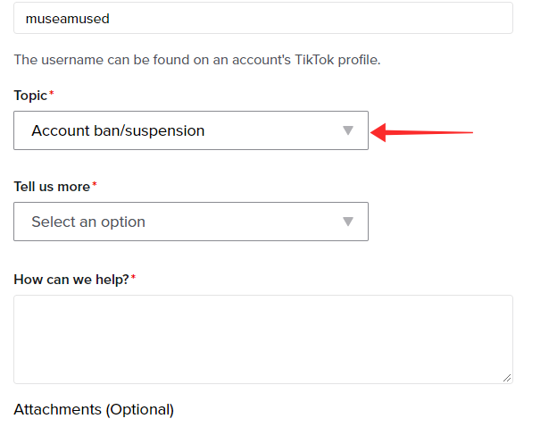 step 3 - select Account ban/suspension option