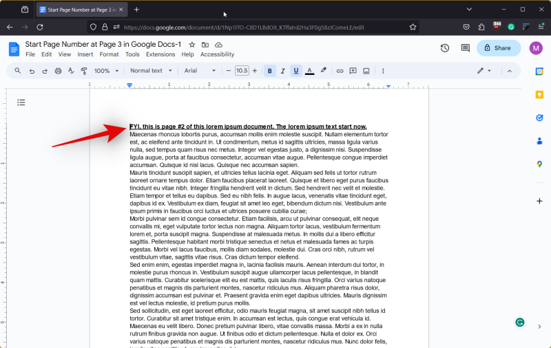 How to Start Page Number on Page 2 or 3 in Google Docs