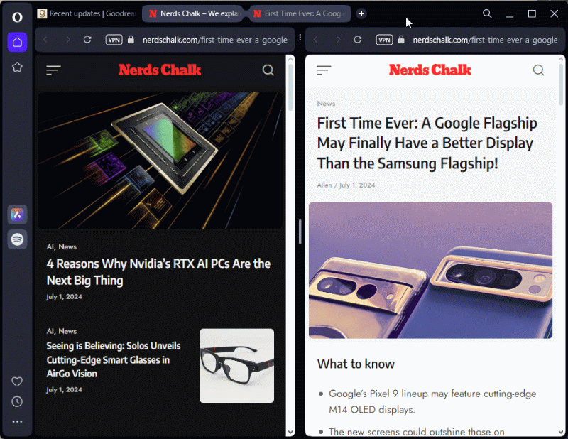 How to Use Tabs in Split Screen in Opera
