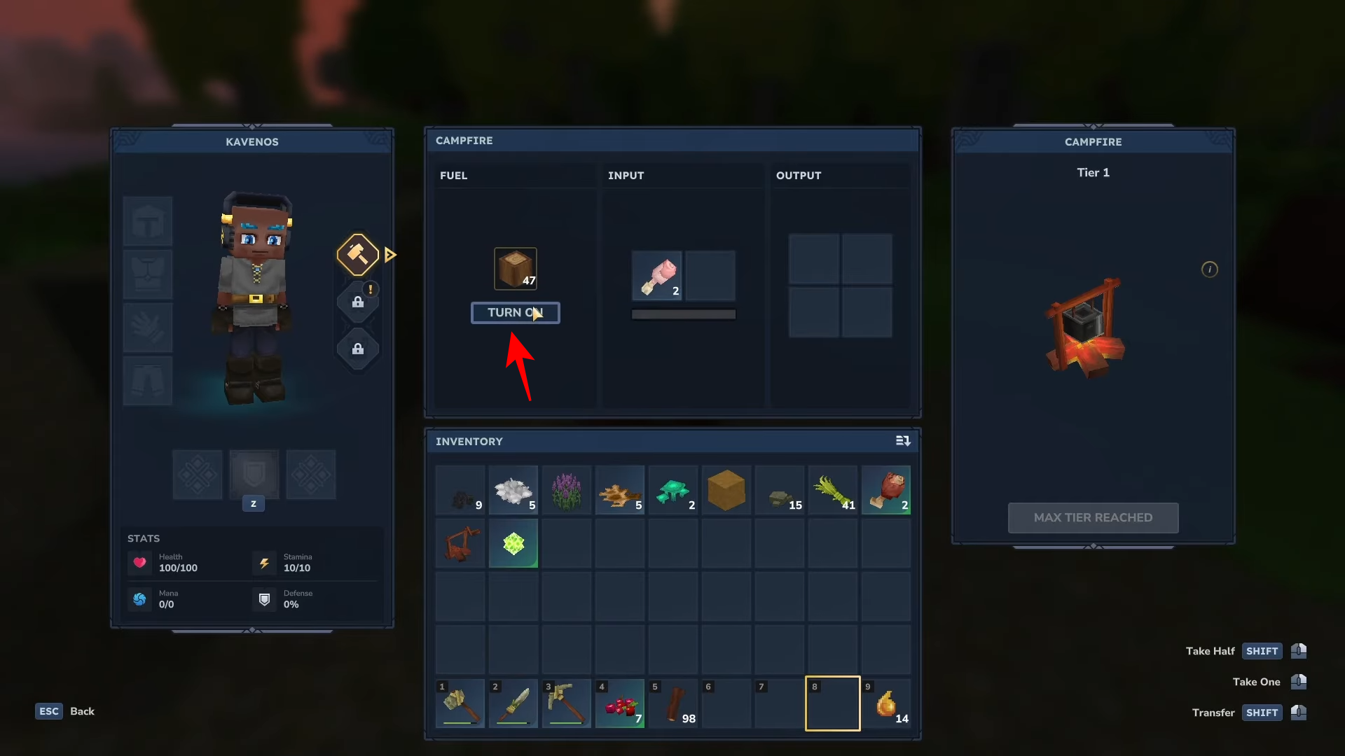 Add fuel and food and turn on (Image credit: Hypixel Studios / Via: YouTube - The Lost Noob)