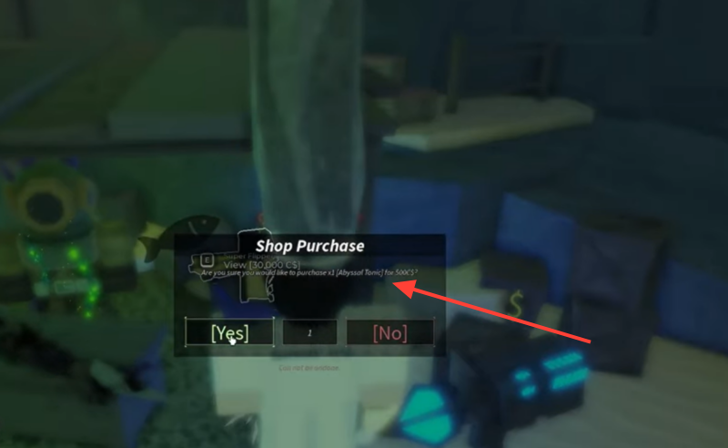 Unlock and buy the Abyssal tonic (Image credit: Fisch Roblox / Via: YouTube - DYOGRINDS)