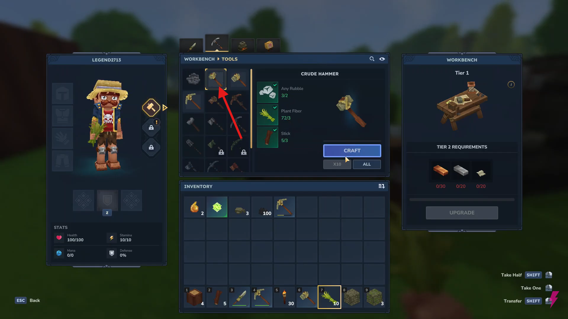 Open Workbench & select Crude Hammer. Image credits: Hypixel Studios / YouTube: Answer ASAP