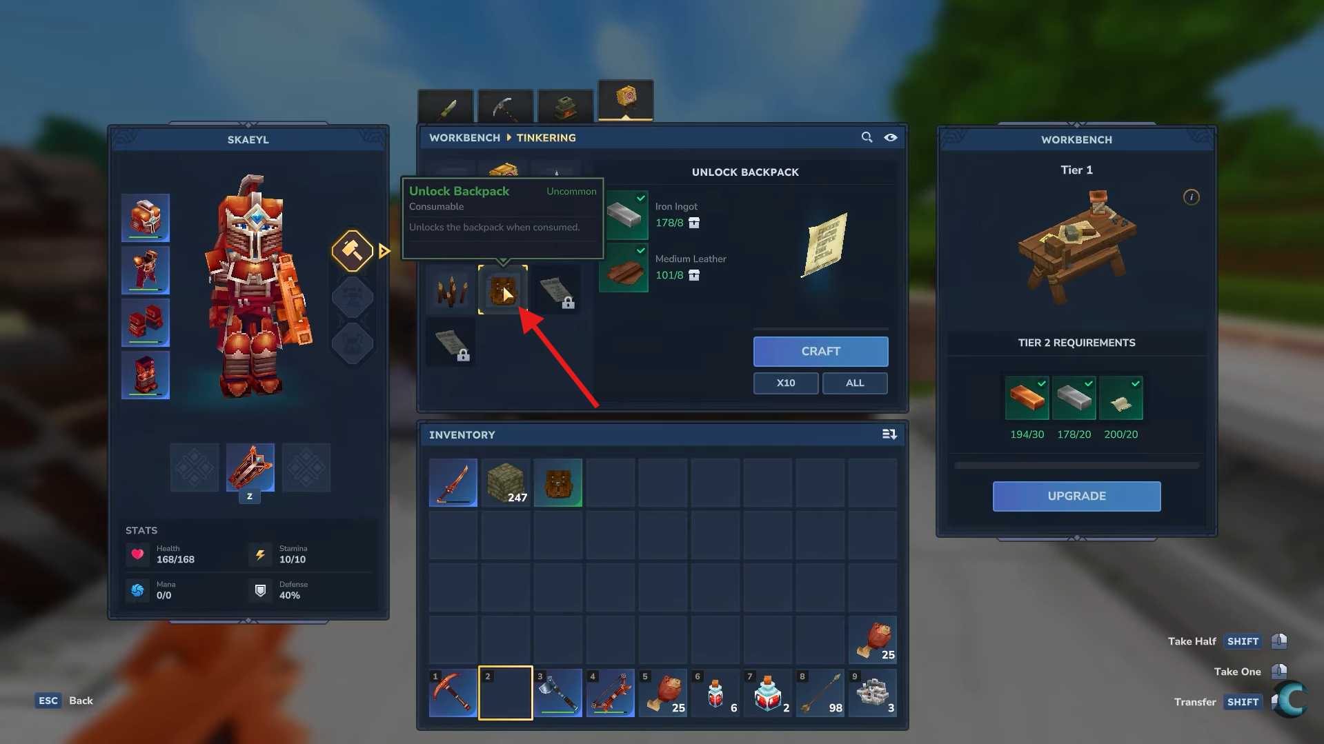 Open Tinkering & craft the Backpack. Image credits: Hypixel Studios / YouTube: ConCon