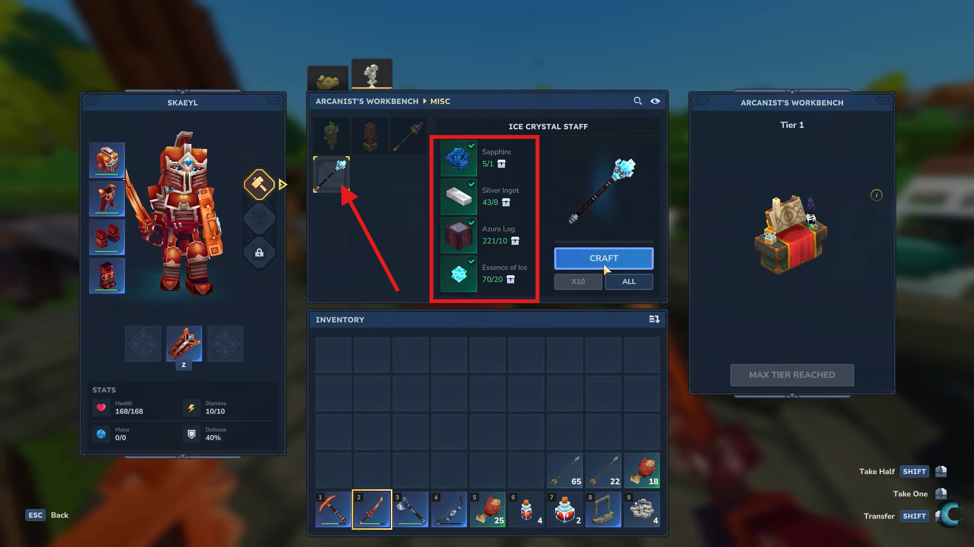 Gather materials & craft the staff. Image credits: Hypixel Studios / YouTube: ConCon