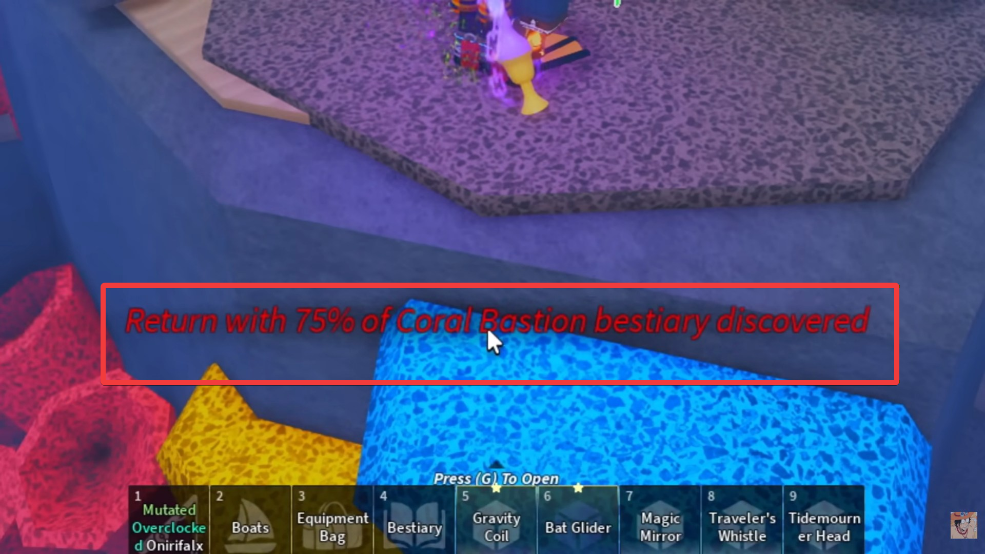 75% Coral Bastion bestiary progress is required to unlock Coral Rod (Image credit: Fisch Roblox / Via: YouTube - UnoTwo)