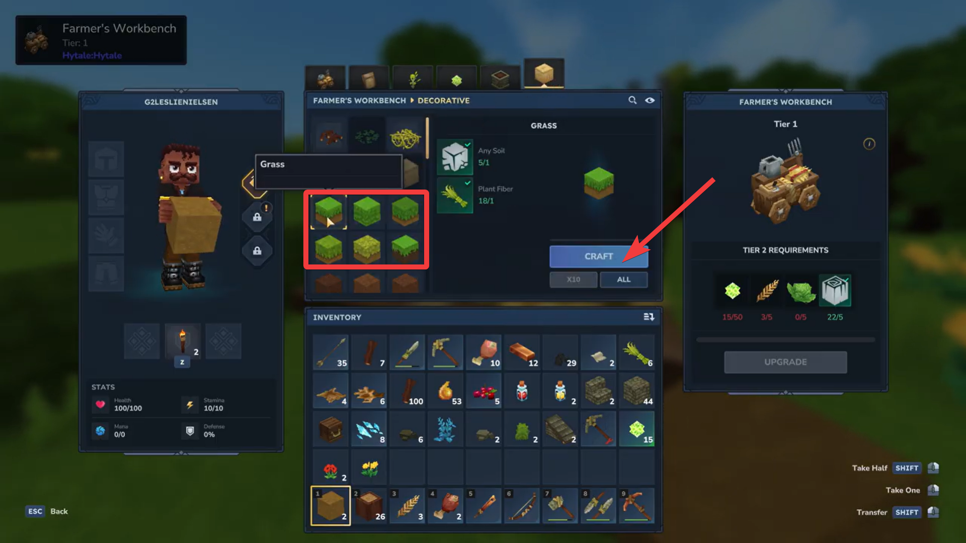 Craft Grass Blocks in Hytale (Image credit: Hypixel Studios / Via: YouTube - Games & Apps Tutorials)