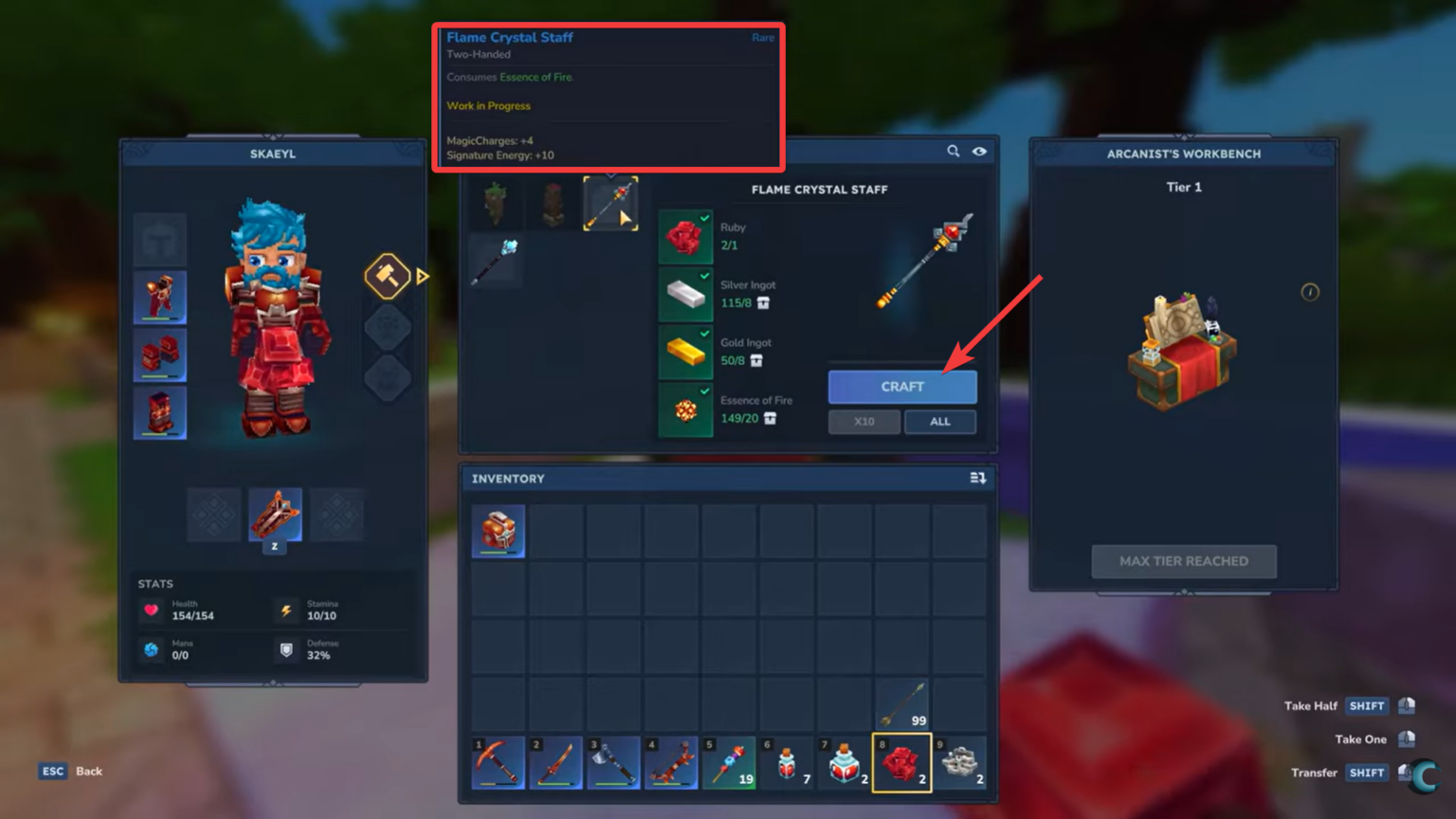 Flame Crystal Staff crafting (Image credit: Hypixel Studios / Via: YouTube – Concon)
