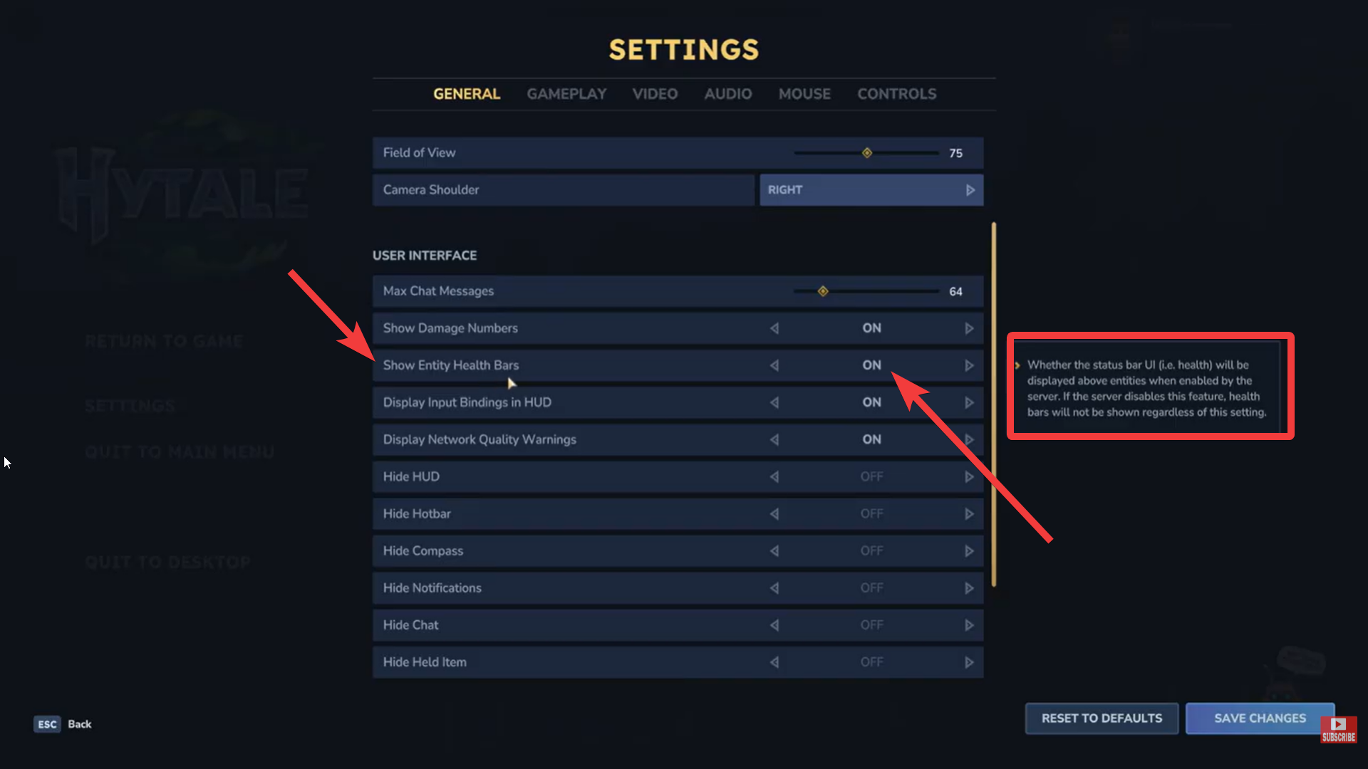 Enemy Health Bar setting in Hytale (Image credit: Hypixel Studios / Via: YouTube - JaviHerobrine)