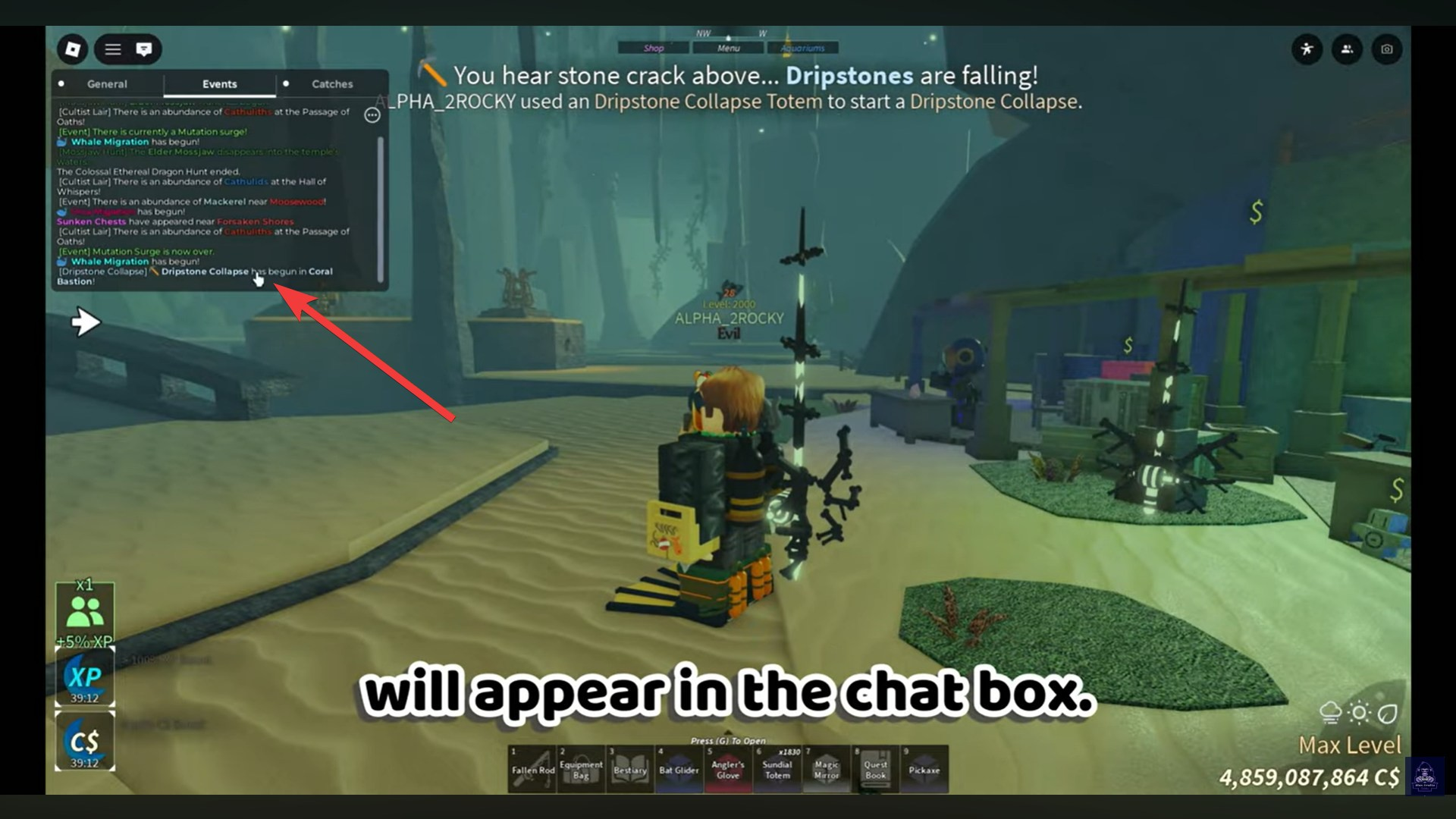 Dripstone event begins (Image credit: Fisch Roblox / Via: YouTube - Blox Fruit Guides)