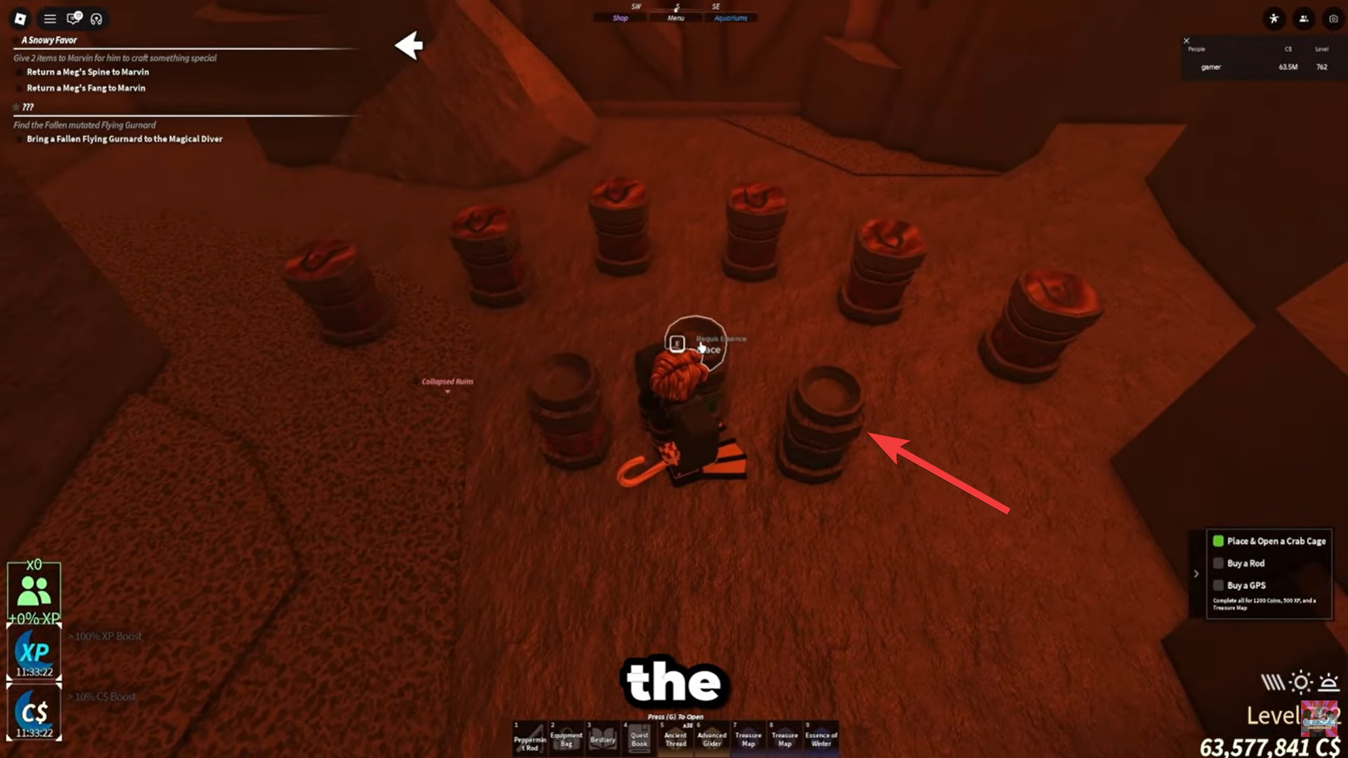 Place all the relics and essence (Image credit: Fisch Roblox / Via: YouTube - Cocajola)