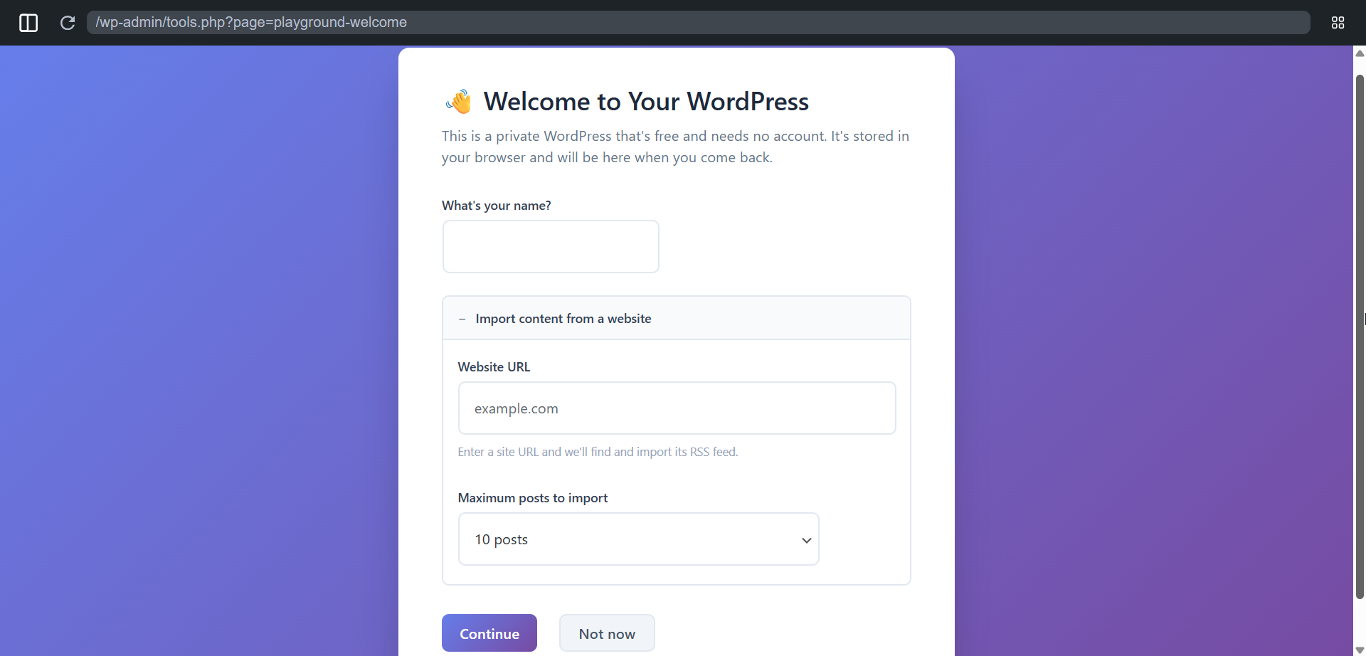 Wordpress in-browser