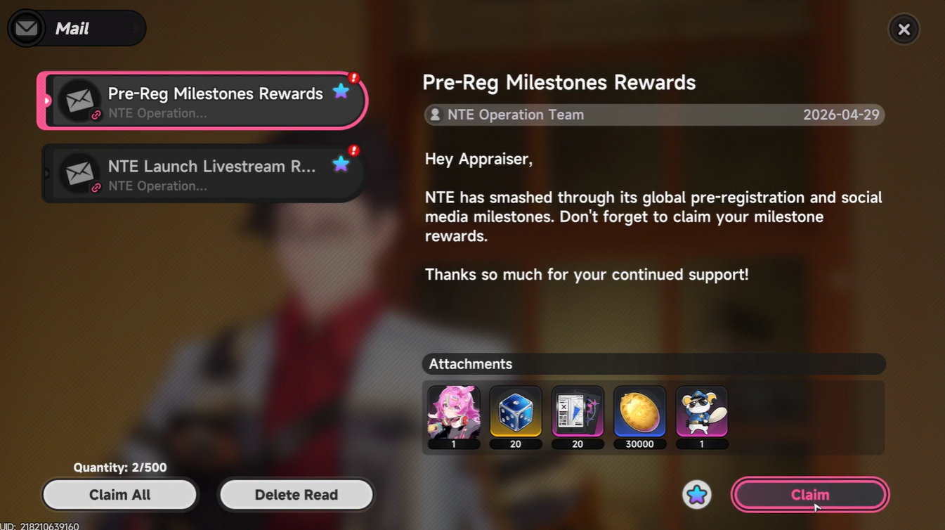 Ace Glider - Pre-Registration Milestone Rewards - NTE