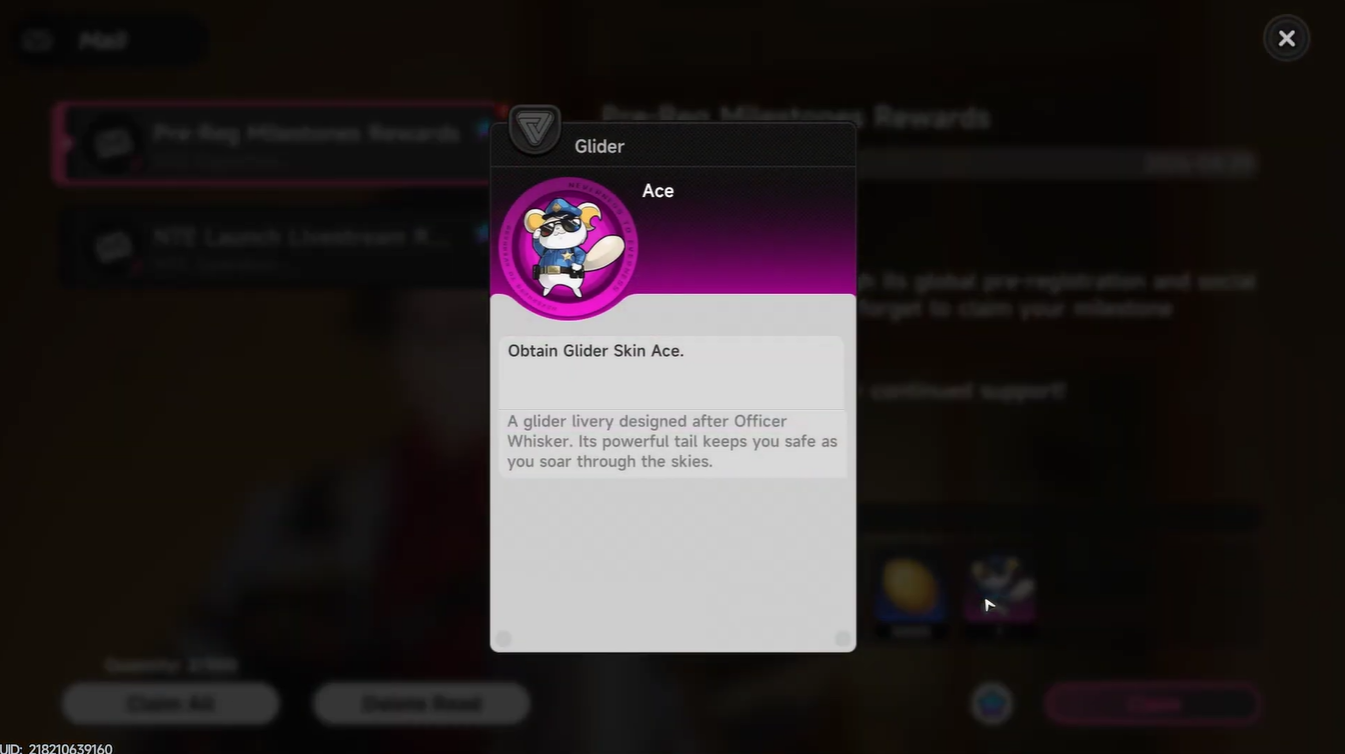 Ace Glider - Pre-Registration Milestone Rewards - NTE