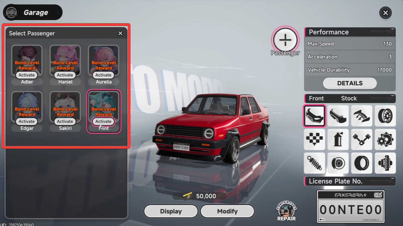 invite Passenger to Your Car Neverness to Everness Bond Levels 