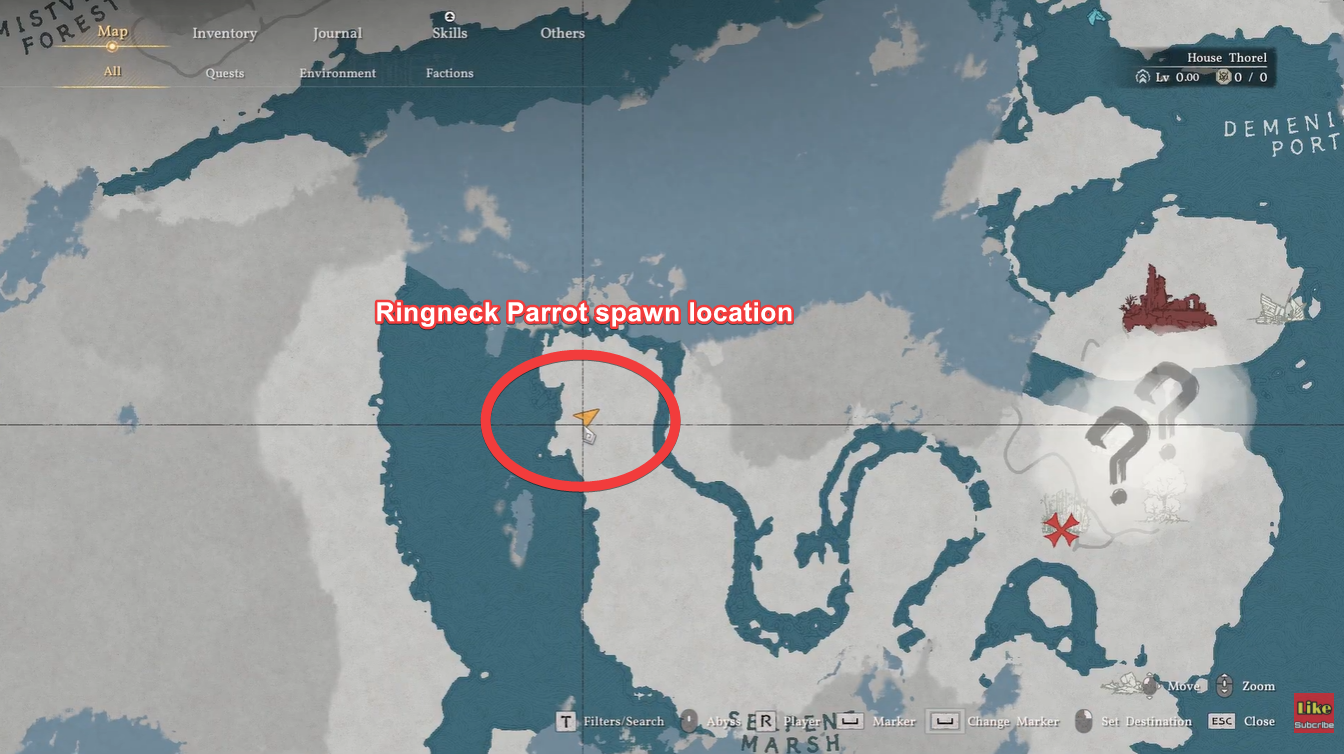 Crimson Desert Ringneck Parrot location (Image credit: Pearl Abyss / Via: YouTube – KpShamino)
