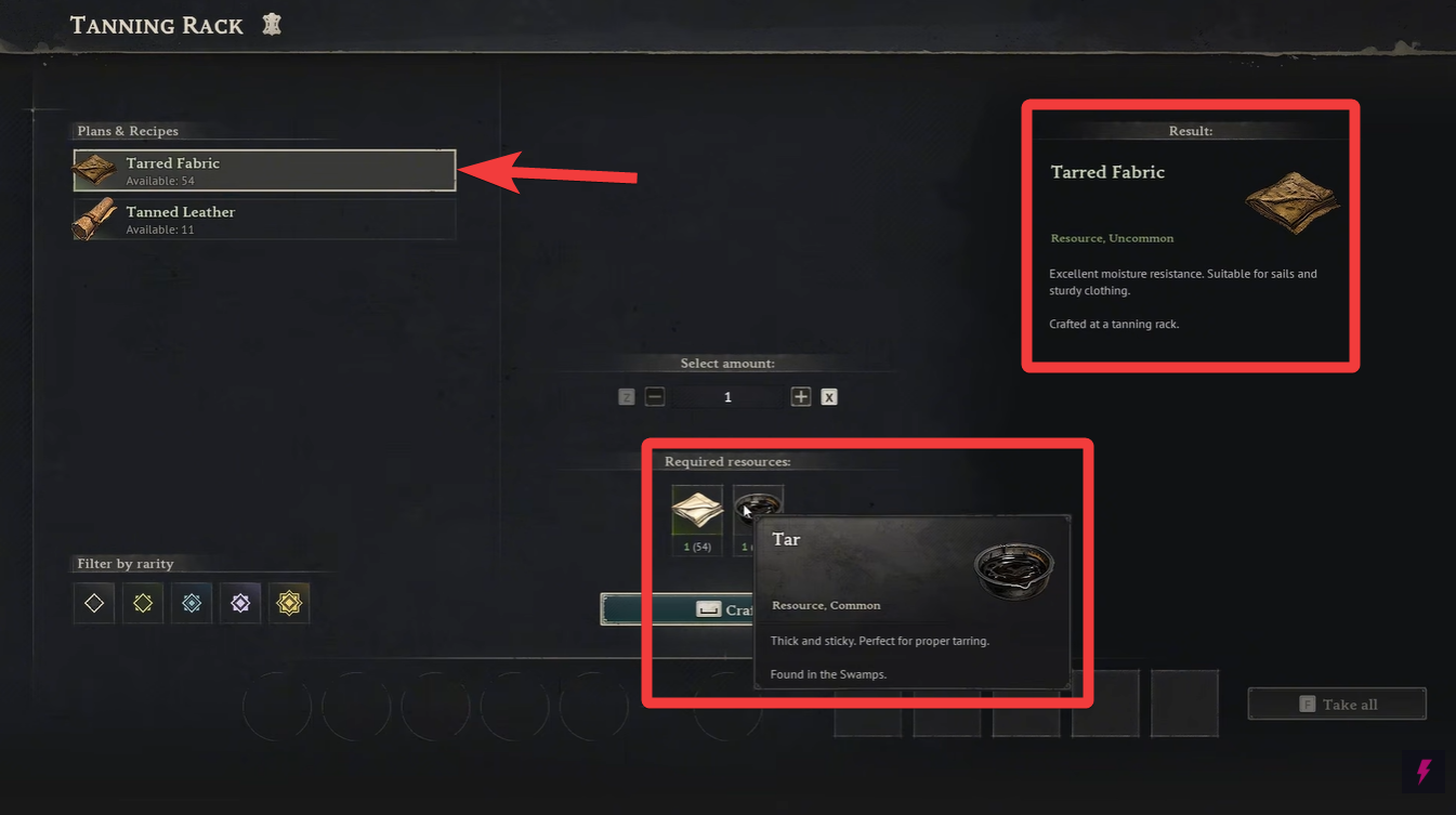 Windrose Tarred Fabric crafting (Image credit: Kraken Express / Via: YouTube - ASAP)