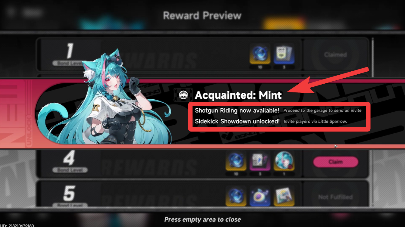 invite Passenger to Your Car Neverness to Everness Bond Levels 