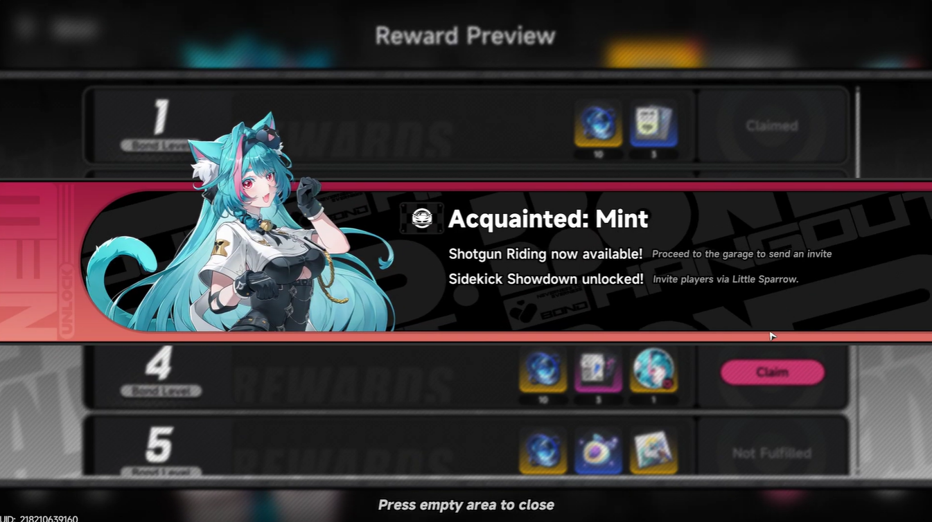 invite Passenger to Your Car Neverness to Everness Bond Levels 