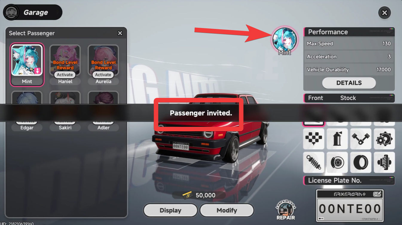 invite Passenger to Your Car Neverness to Everness Bond Levels 