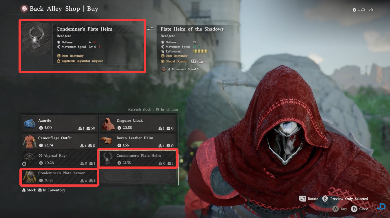 Crimson Desert Condemner's Plate Helm, Plate Armor, and Cloak Location and Stats 