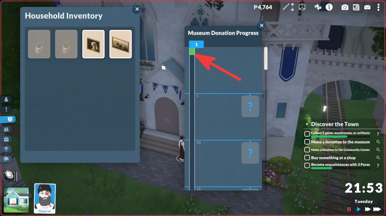 Museum donation progression bar in Paralives
