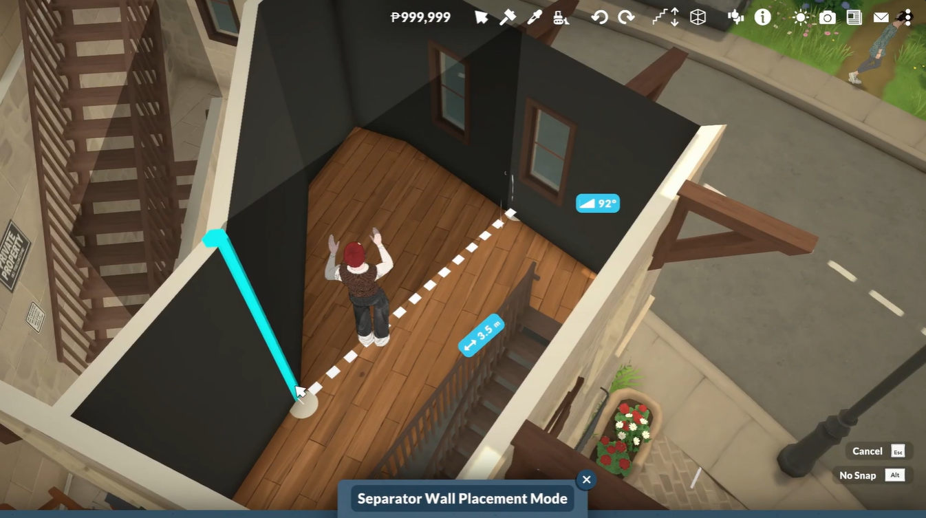 Using separator tool in a room in Paralives house