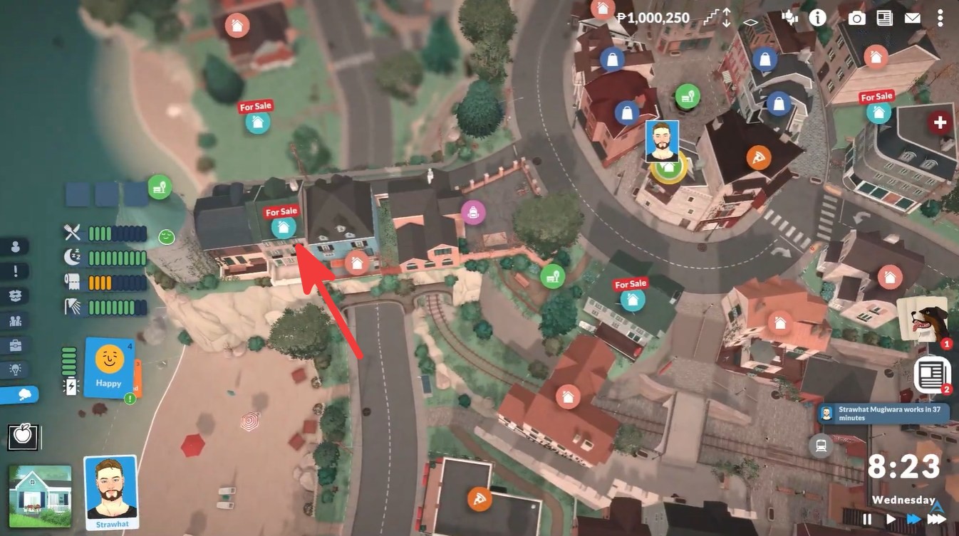 Click on the for sale option on the map in Paralives