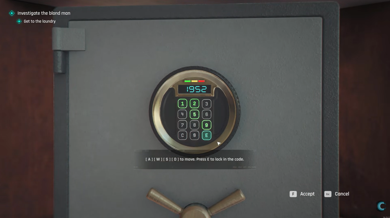 Entering the 1952 code into the Manager’s Office safe keypad in 007 First Light