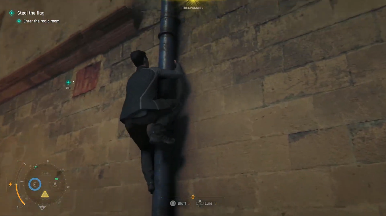 Climbing pipe to enter a room in 007 First Light Chapter 5 - A New Home