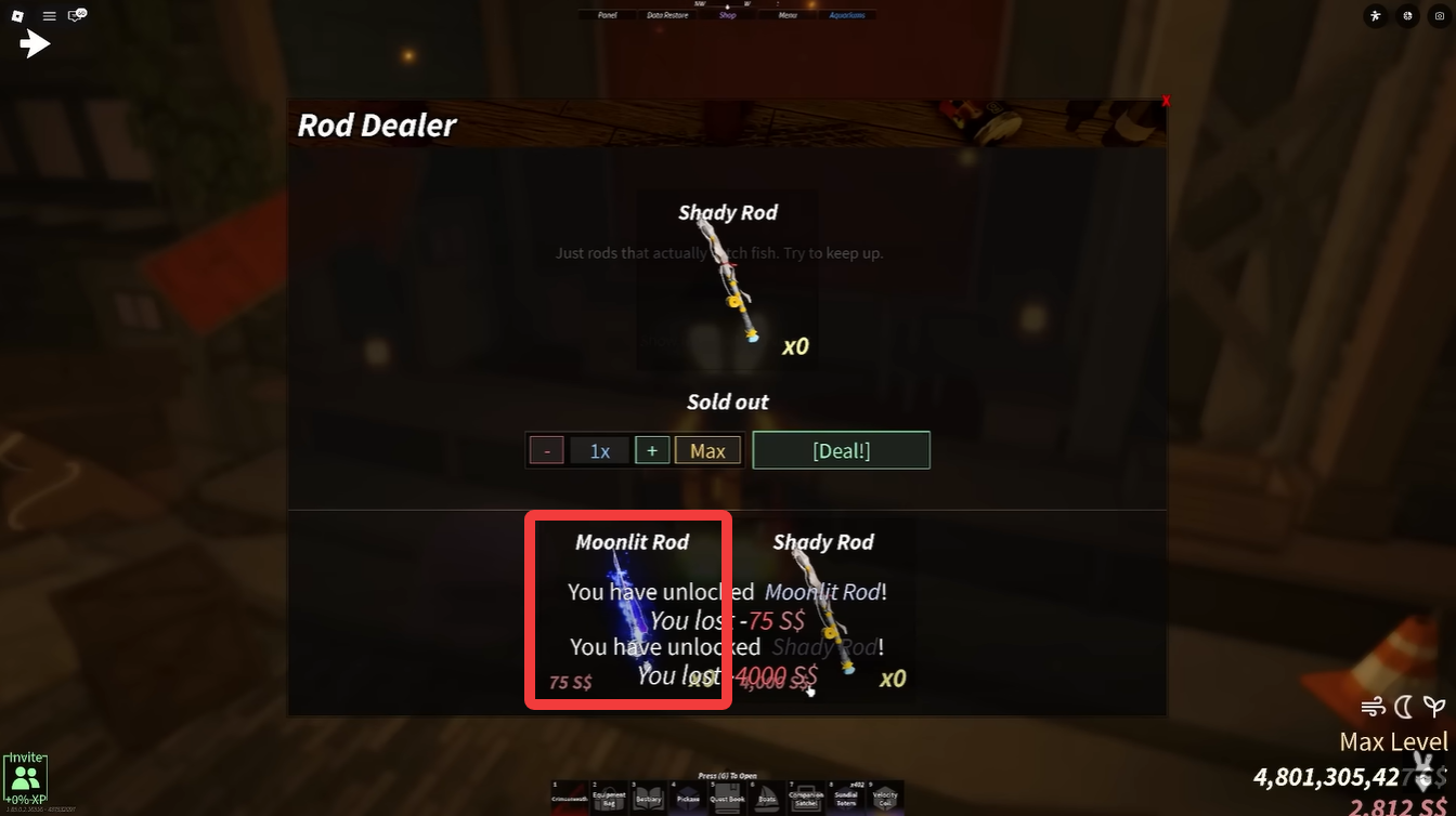 Purchasing the Moonlit Rod in Fisch Roblox