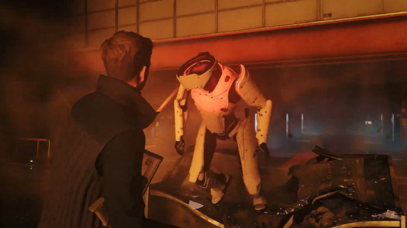 James Bond faces the newly activated android enemy inside the Q-Lab facility as the "Destroy the Android" objective begins.
