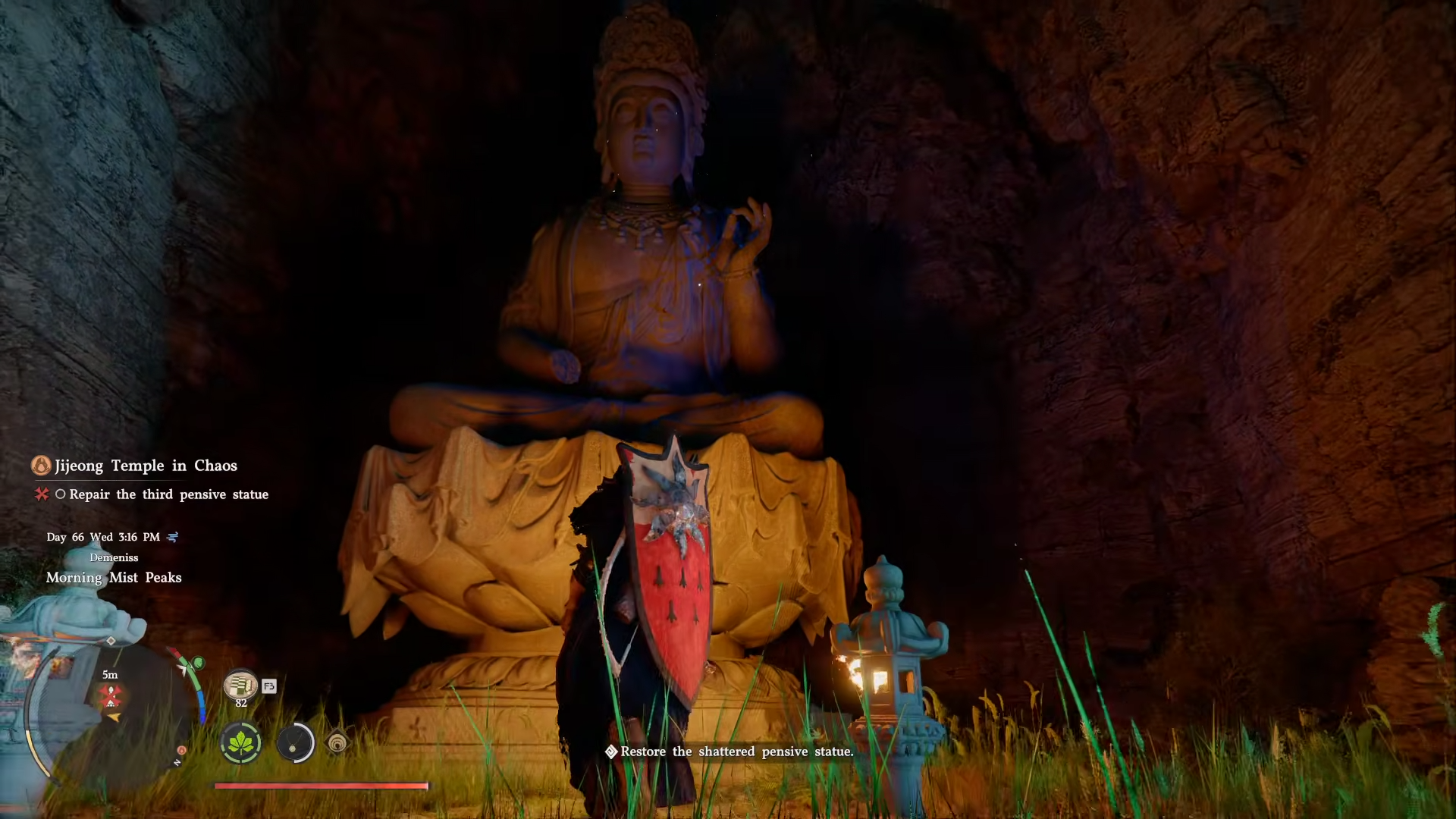 View of the Third Pensive Statue with its left hand secured in Crimson Desert.