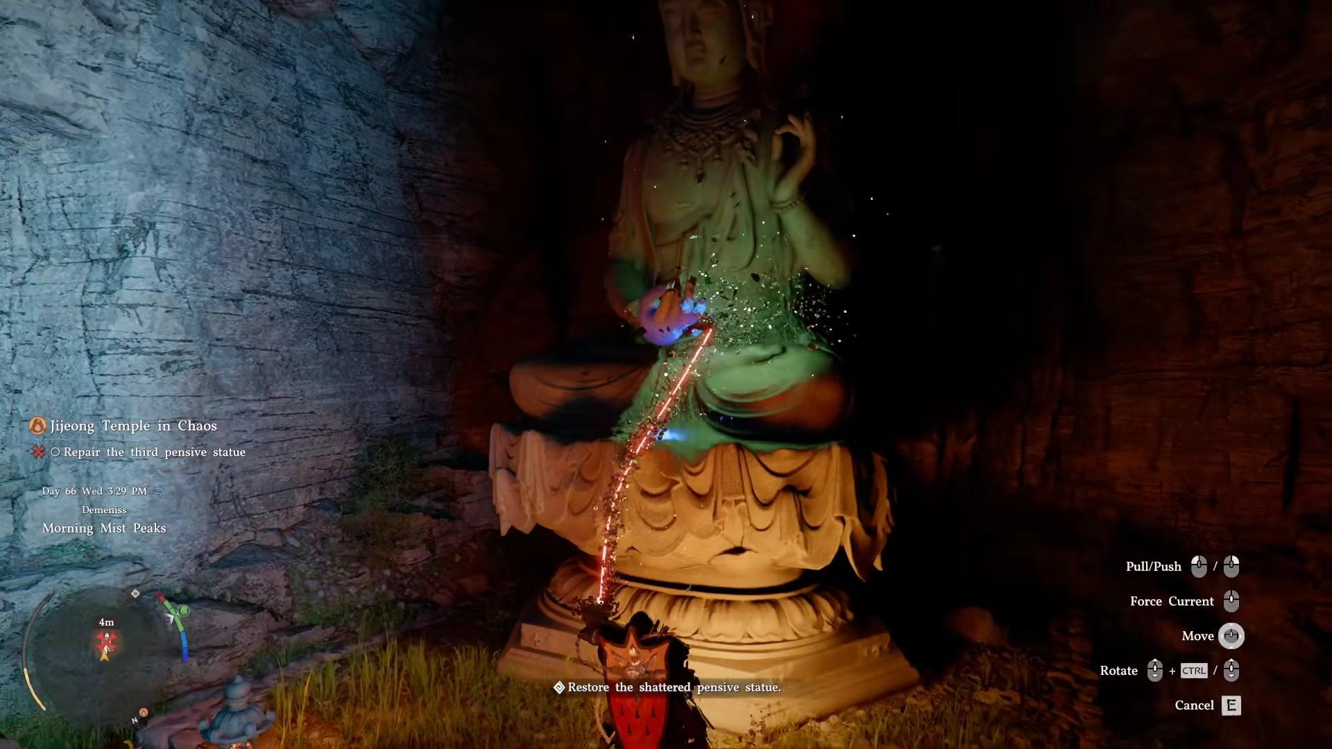Attaching the right hand of the Third Pensive Statue in Crimson Desert.
