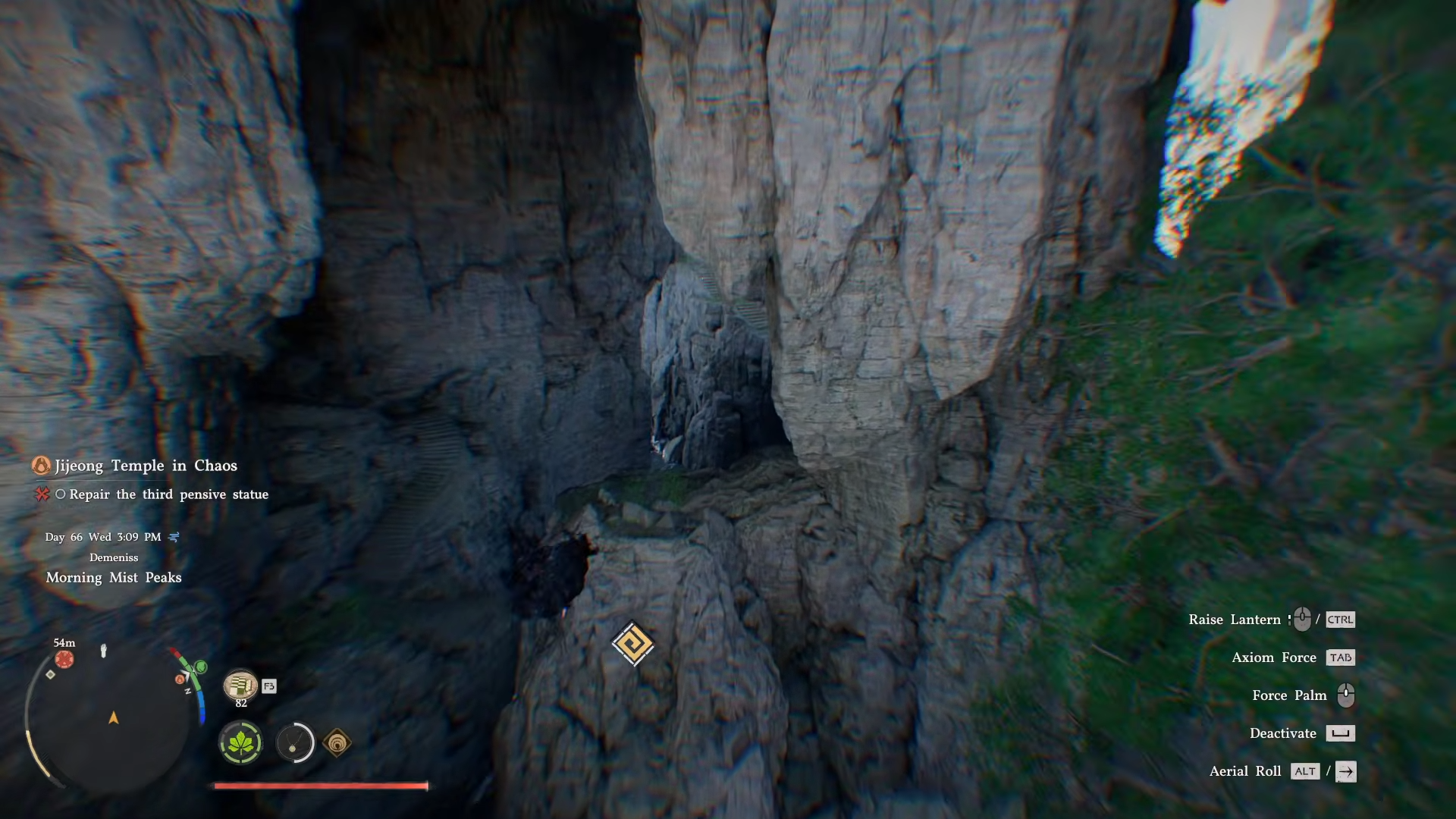 Gliding to the cave of the Third Pensive Statue  in Crimson Desert.