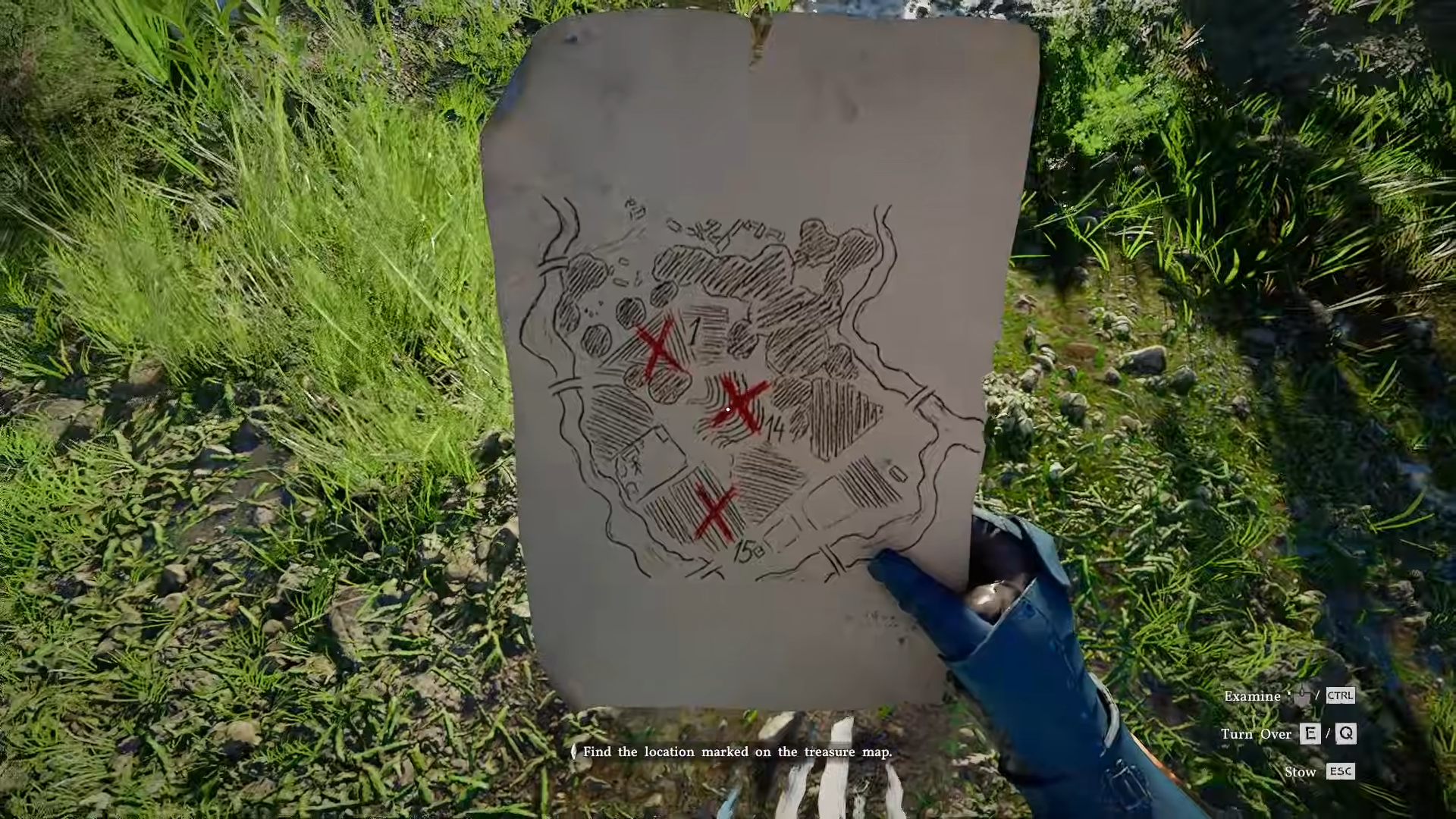 Ursula's treasure map with three marked Xs in Crimson Desert.