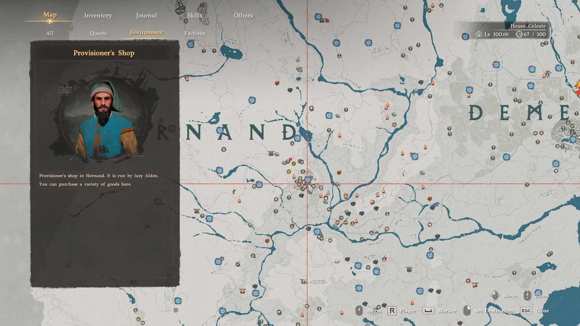 View of provisioner who sells shovels on the map near Hernand in Crimson Desert.