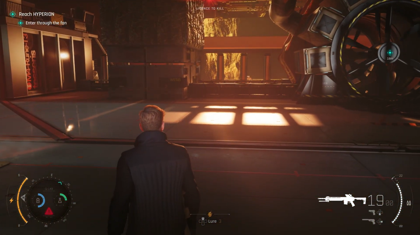 The giant ventilation fan chamber comes into view after lowering the bollards, revealing the final obstacle that must be destroyed to continue the Hyperion mission.