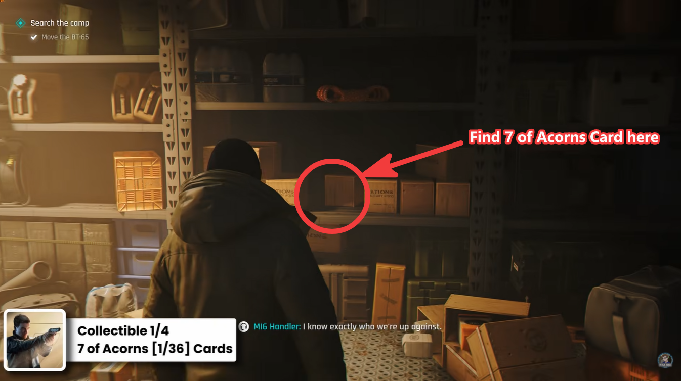 Location of 7 of acorns card in 007 First Light Prologue Mission