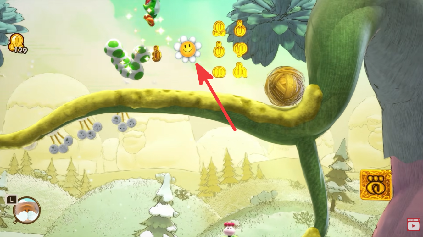 First Scatterpuff Flower location on the tallest cliff in Wildwoods level 3.