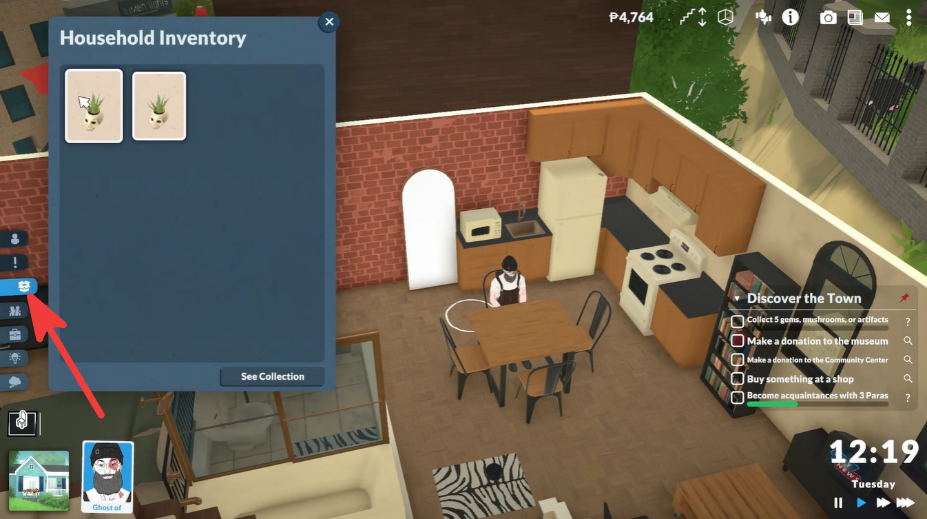 Household Inventory menu in Paralives