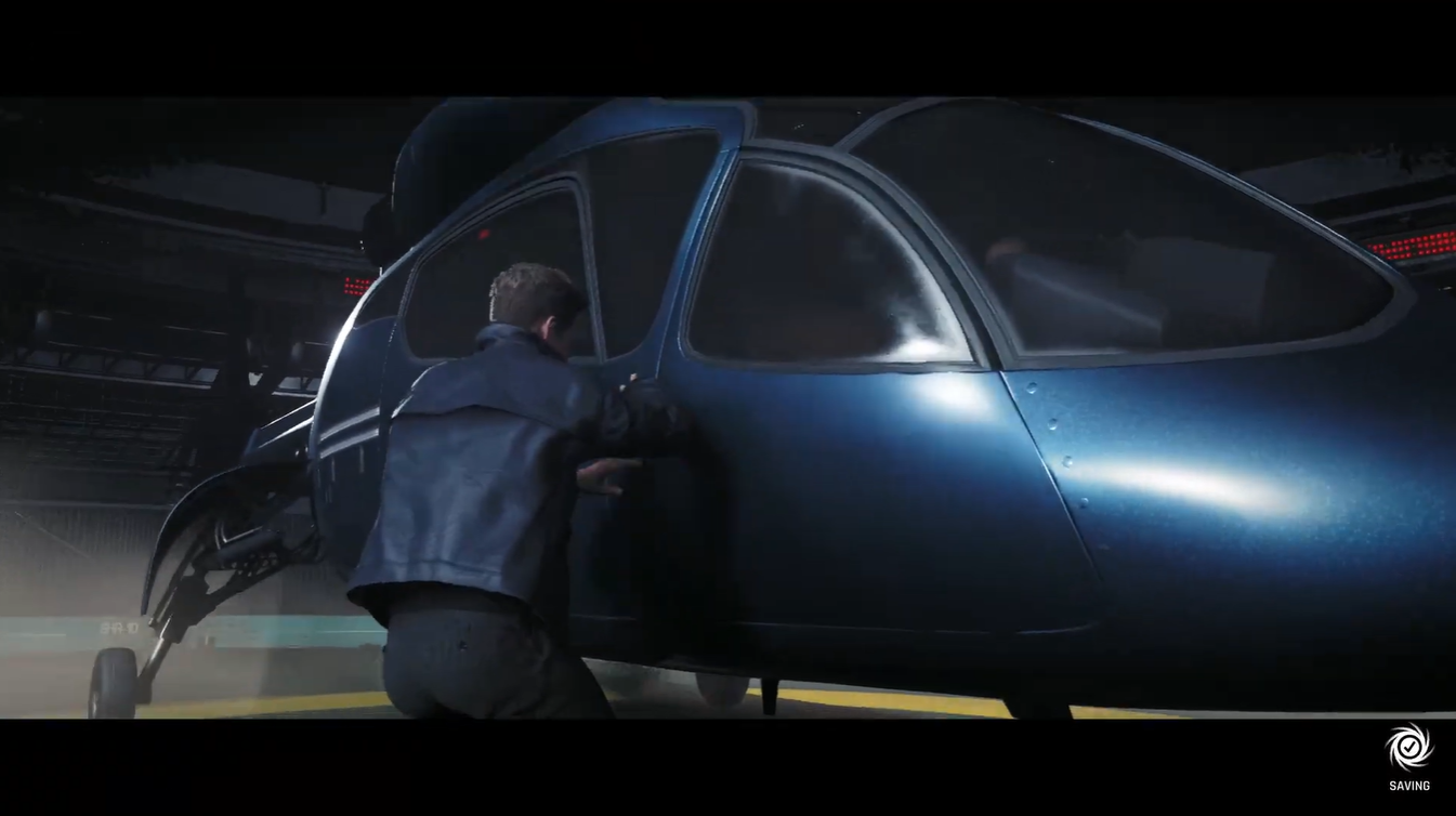 James Bond climbing into the helicopter after successfully clearing the hangar, marking the completion of the helicopter escape sequence in 007 First Light.