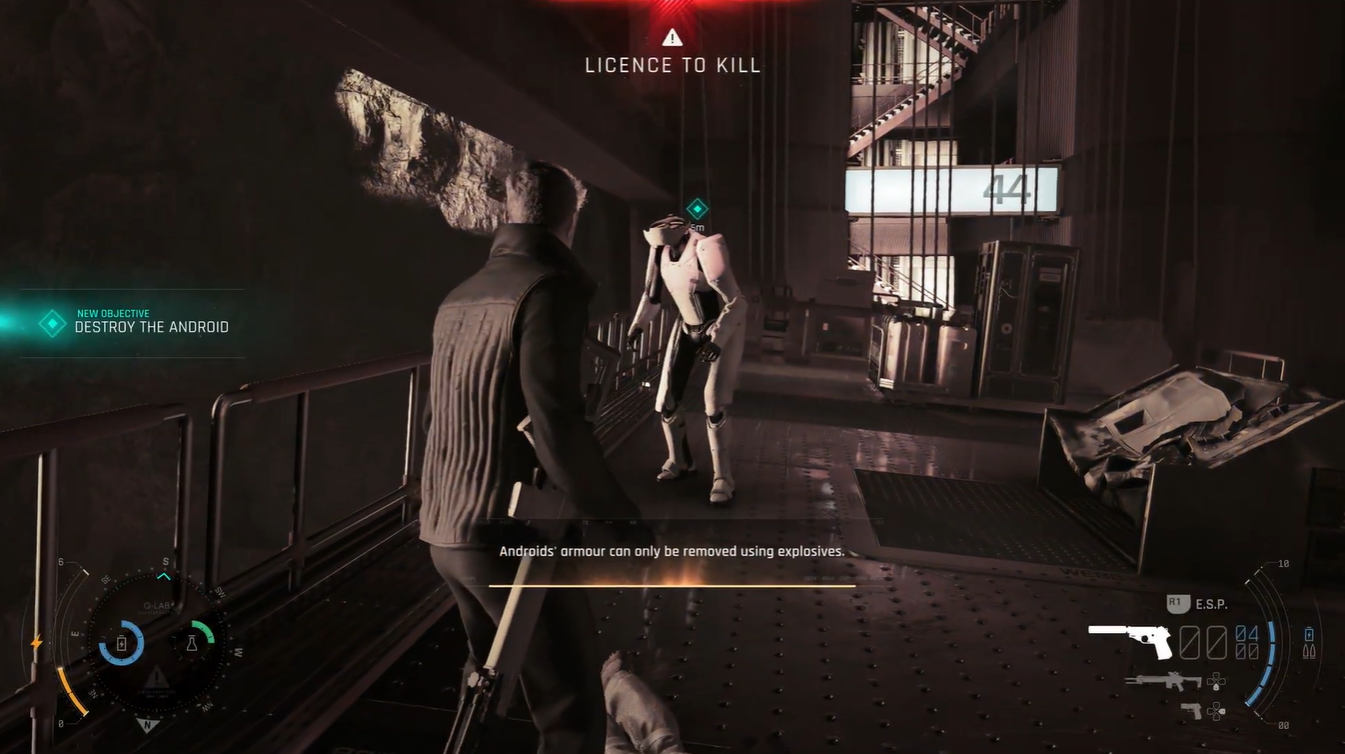 Tutorial message explains that android armor can only be removed with explosives during the Licence to Kill mission in 007 First Light.